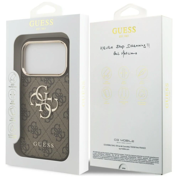 Etui Guess 4G Big 4G Classic Logo do Apple iPhone 18 Pro / 17 Pro brązowy złoty