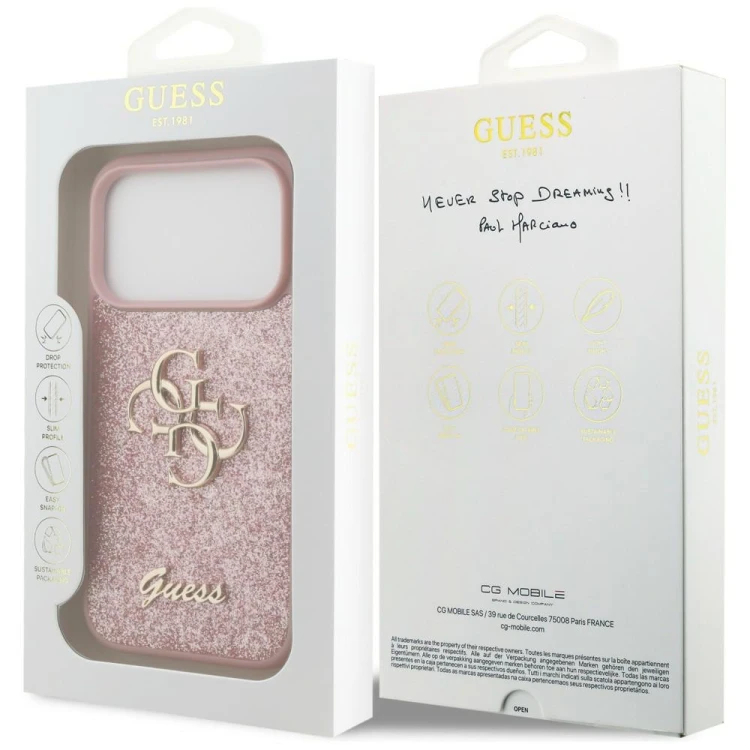 Etui Guess Fixed Glitter Big 4G do Apple iPhone 18 Pro / 17 Pro różowy