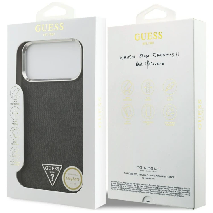 Etui Guess 4G Triangle Logo MagSafe do Apple iPhone 18 Pro Max / 17 Pro Max czarny srebrny