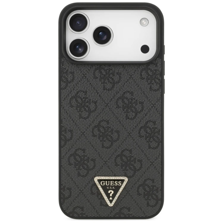 Etui Guess Leather 4G Triangle Strass MagSafe do Apple iPhone 18 Pro Max / 17 Pro Max czarny
