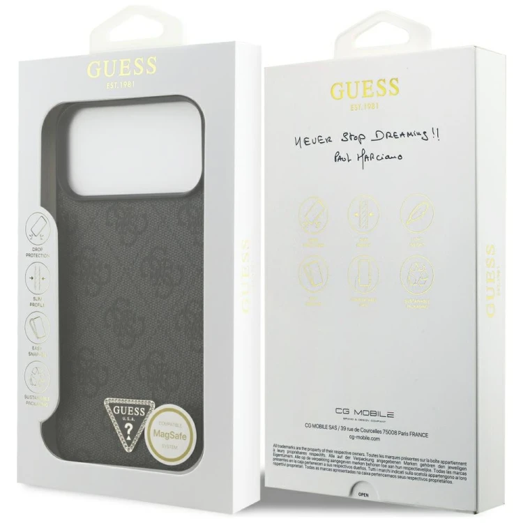 Etui Guess Leather 4G Triangle Strass MagSafe do Apple iPhone 18 Pro Max / 17 Pro Max czarny