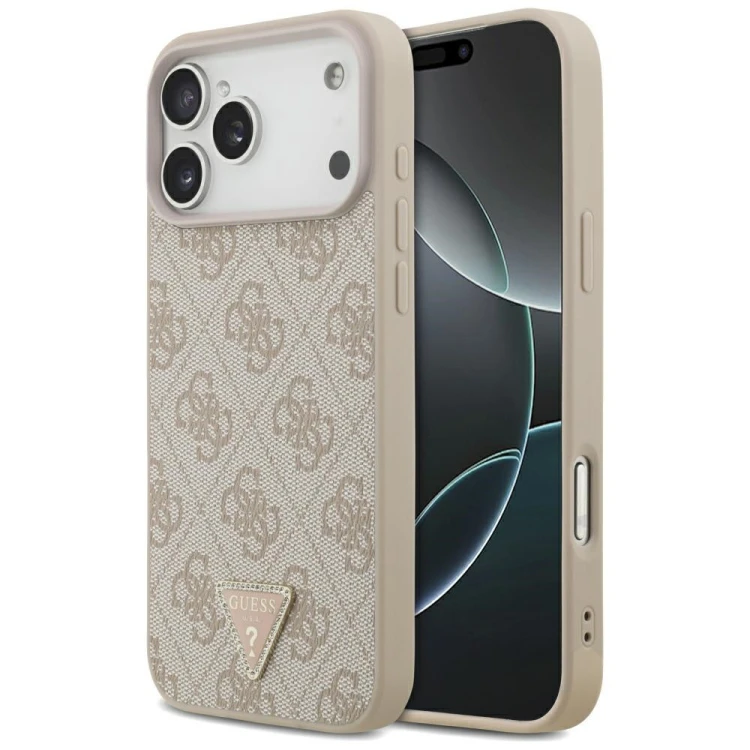 Etui Guess Leather 4G Triangle Strass MagSafe do Apple iPhone 18 Pro Max / 17 Pro Max różowy