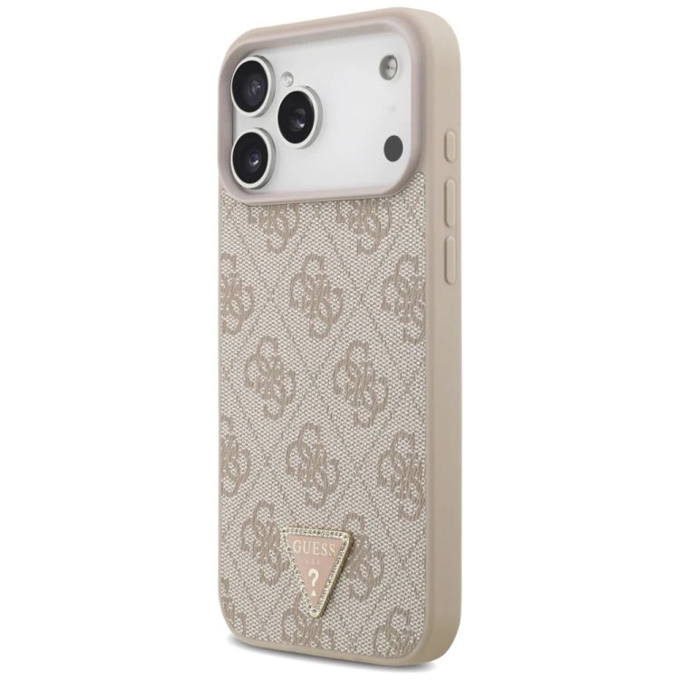 Etui Guess Leather 4G Triangle Strass MagSafe do Apple iPhone 18 Pro Max / 17 Pro Max różowy