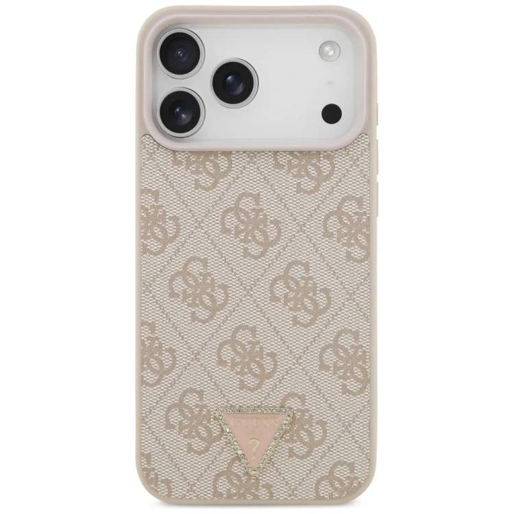 Etui Guess Leather 4G Triangle Strass MagSafe do Apple iPhone 18 Pro Max / 17 Pro Max różowy