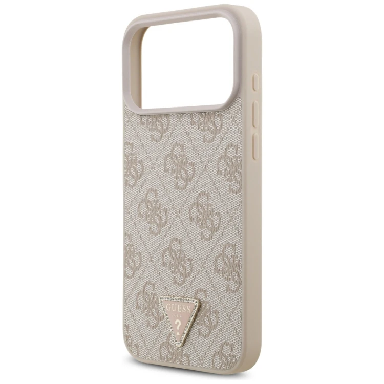 Etui Guess Leather 4G Triangle Strass MagSafe do Apple iPhone 18 Pro Max / 17 Pro Max różowy