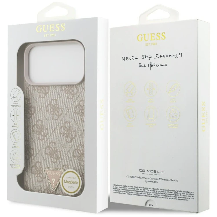 Etui Guess Leather 4G Triangle Strass MagSafe do Apple iPhone 18 Pro Max / 17 Pro Max różowy
