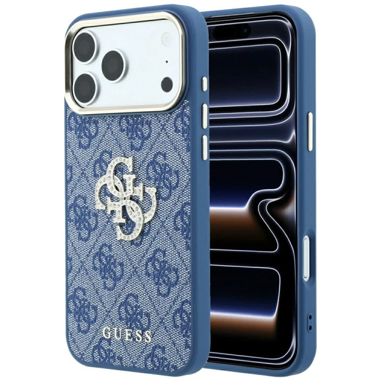 Etui Guess 4G & Big Strass Logo do Apple iPhone 18 Pro / 17 Pro niebieski