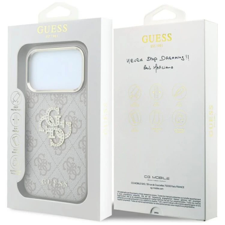 Etui Guess 4G & Big Strass Logo do Apple iPhone 18 Pro / 17 Pro różowy