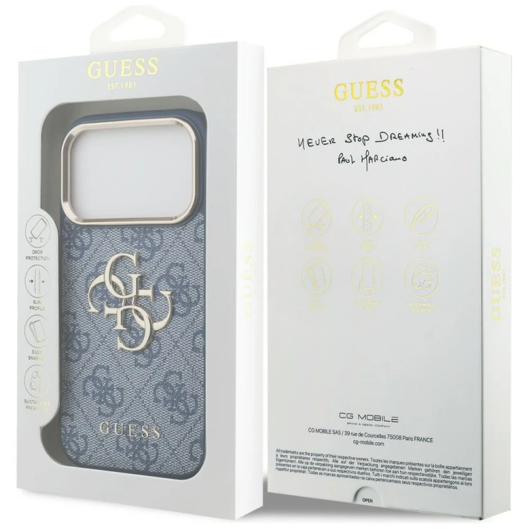 Etui Guess 4G Big 4G Classic Logo do Apple iPhone 18 Pro / 17 Pro niebieski złoty