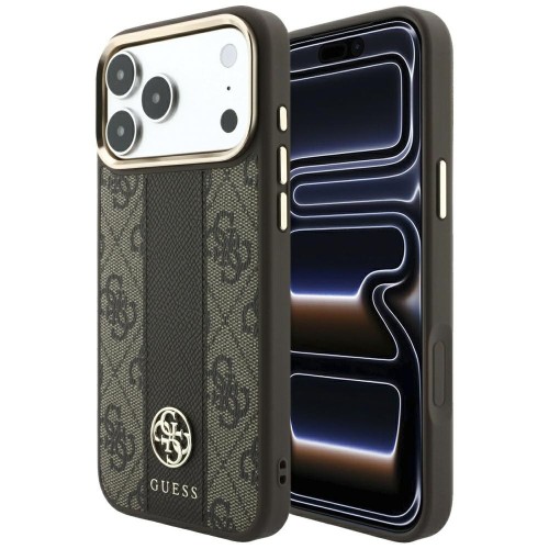 Etui Guess 4G with Stripe Round and Classic Logos MagSafe do Apple iPhone 18 Pro / 17 Pro brązowy