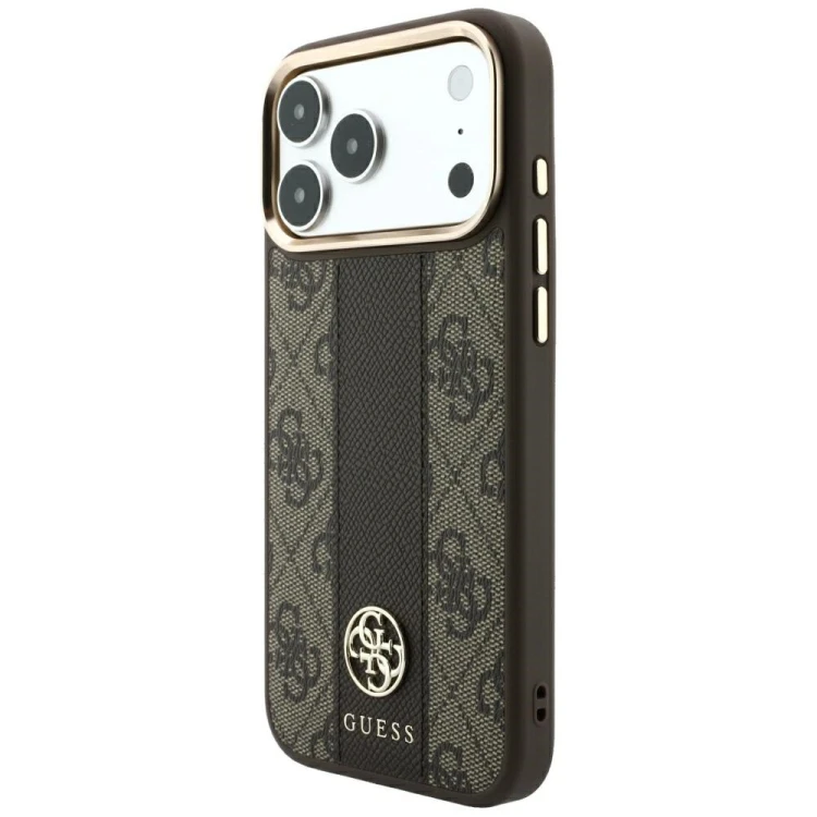 Etui Guess 4G with Stripe Round and Classic Logos MagSafe do Apple iPhone 18 Pro / 17 Pro brązowy