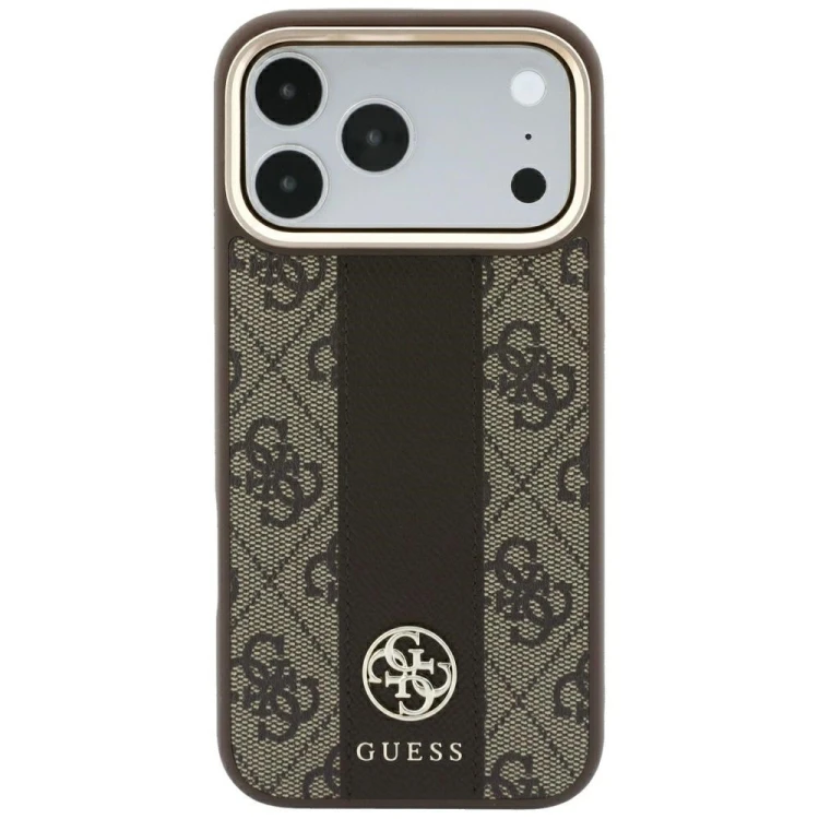Etui Guess 4G with Stripe Round and Classic Logos MagSafe do Apple iPhone 18 Pro / 17 Pro brązowy