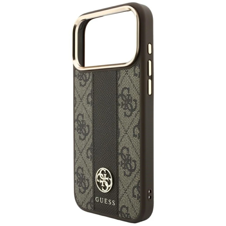 Etui Guess 4G with Stripe Round and Classic Logos MagSafe do Apple iPhone 18 Pro / 17 Pro brązowy