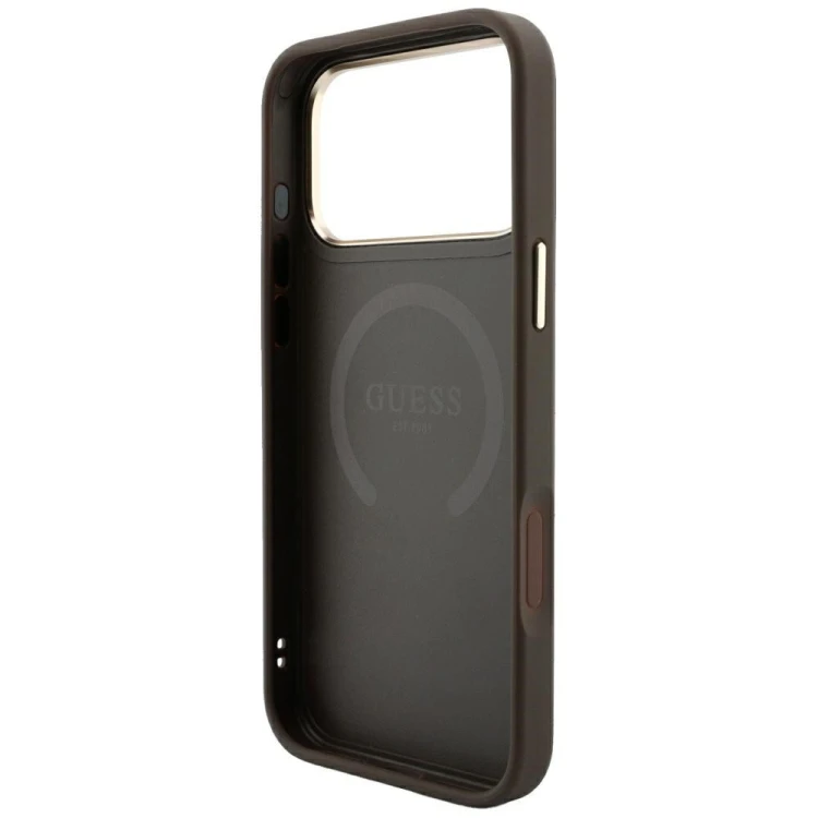 Etui Guess 4G with Stripe Round and Classic Logos MagSafe do Apple iPhone 18 Pro / 17 Pro brązowy