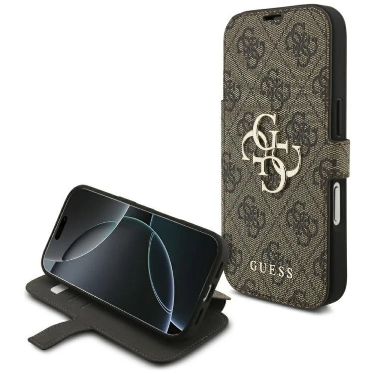 Etui Guess Book 4G Metal Logo do Apple iPhone 18 Pro / 17 Pro brązowy