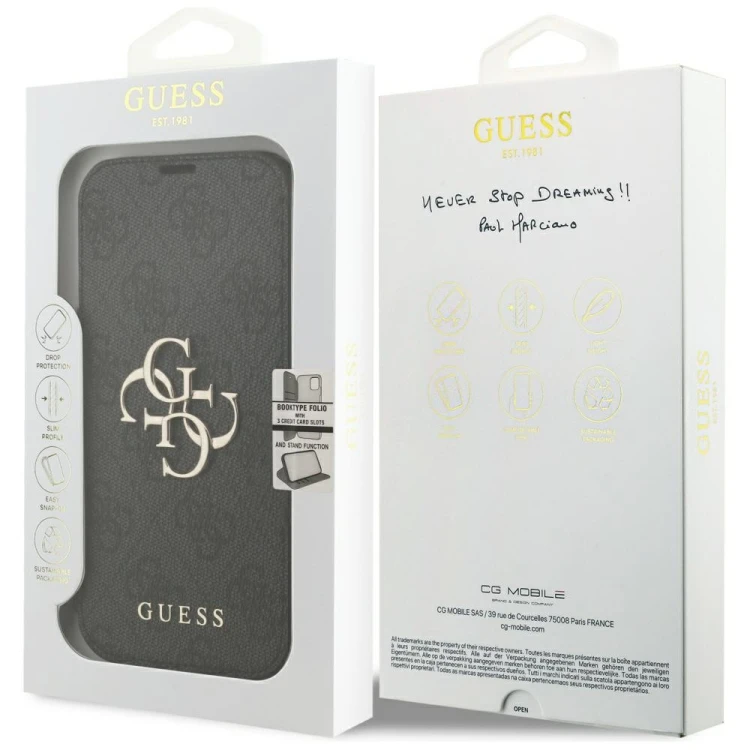 Etui Guess Book 4G Metal Logo do Apple iPhone 18 Pro / 17 Pro czarny