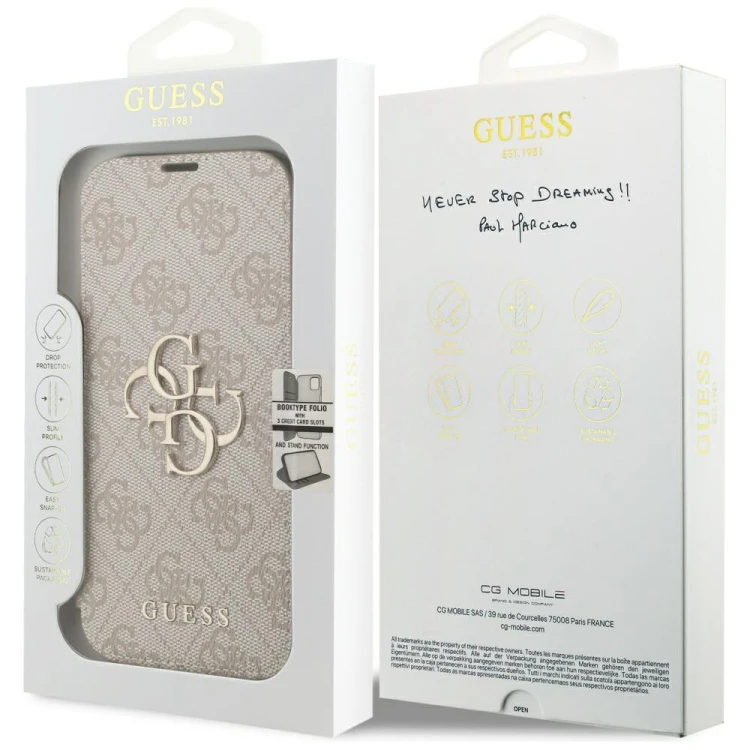 Etui Guess Book 4G Metal Logo do Apple iPhone 18 Pro / 17 Pro różowy