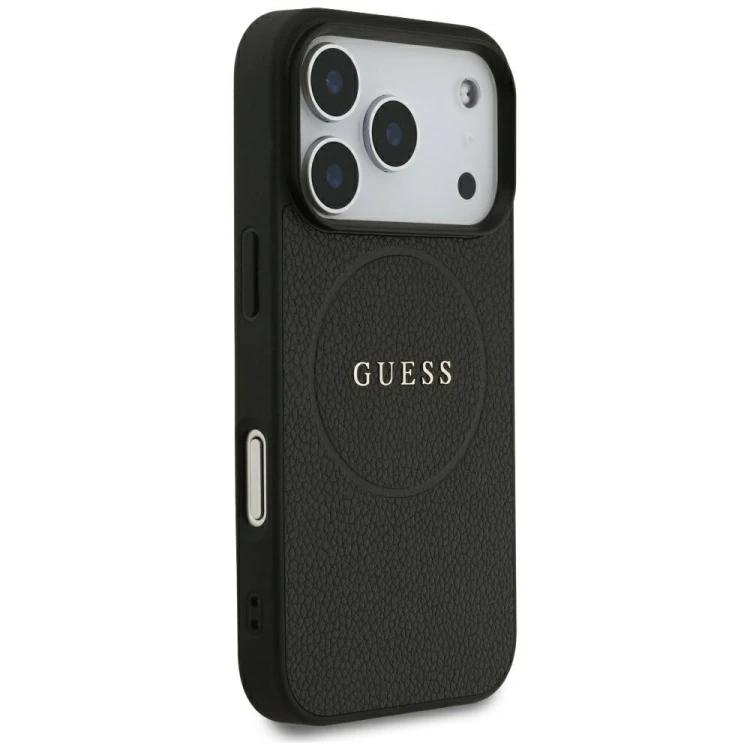 Etui Guess Grained Gold Ring MagSafe do Apple iPhone 18 Pro / 17 Pro czarny
