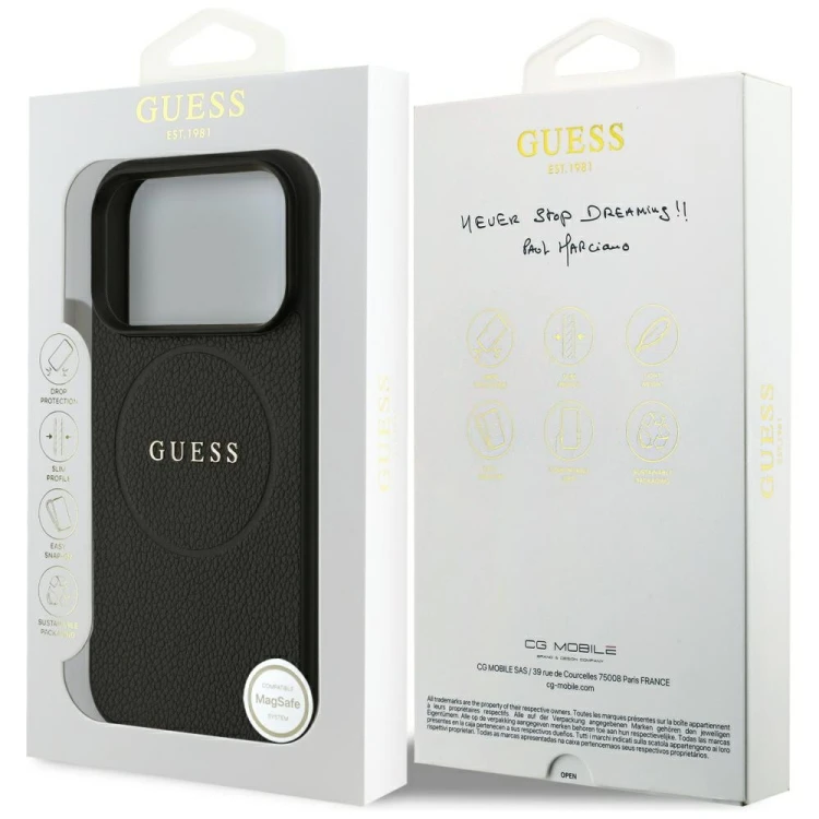 Etui Guess Grained Gold Ring MagSafe do Apple iPhone 18 Pro / 17 Pro czarny