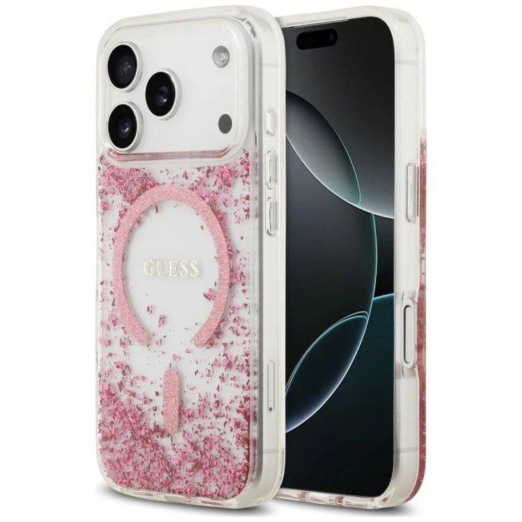Etui Guess Resin Bottom Glitter MagSafe do Apple iPhone 18 Pro / 17 Pro różowy