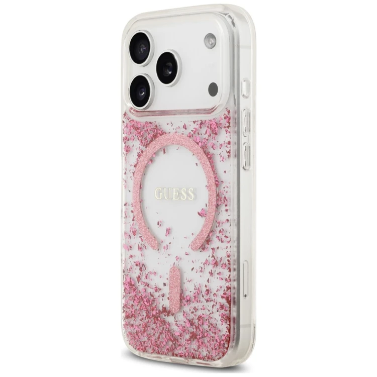 Etui Guess Resin Bottom Glitter MagSafe do Apple iPhone 18 Pro / 17 Pro różowy