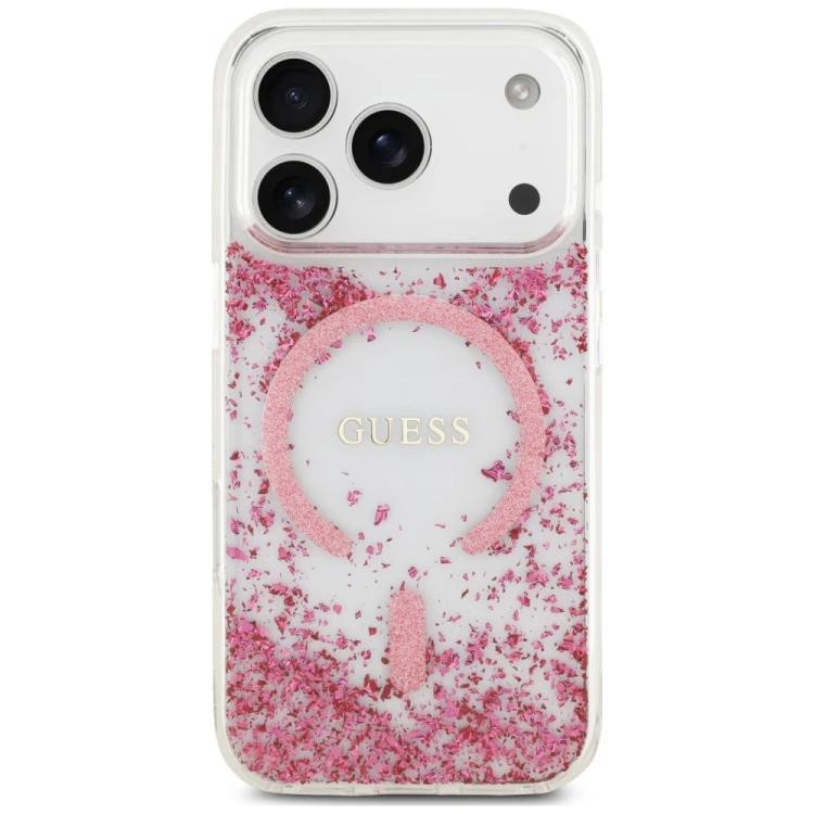 Etui Guess Resin Bottom Glitter MagSafe do Apple iPhone 18 Pro / 17 Pro różowy