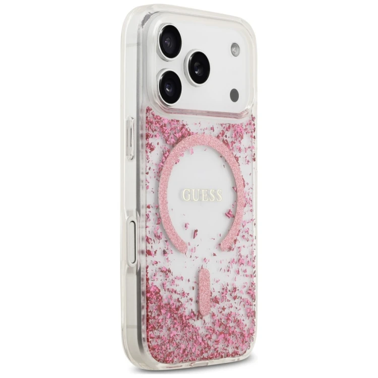 Etui Guess Resin Bottom Glitter MagSafe do Apple iPhone 18 Pro / 17 Pro różowy