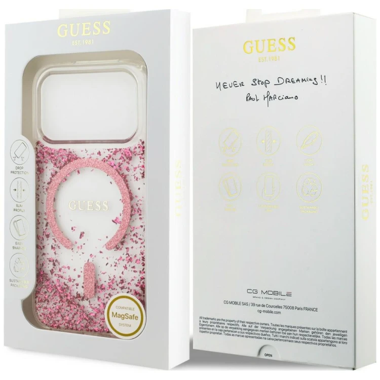 Etui Guess Resin Bottom Glitter MagSafe do Apple iPhone 18 Pro / 17 Pro różowy