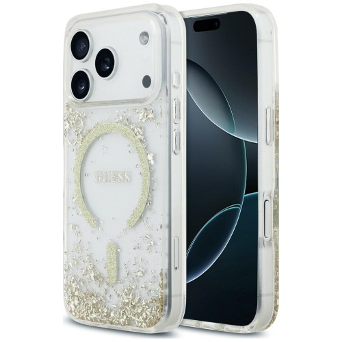 Etui Guess Resin Bottom Glitter MagSafe do Apple iPhone 18 Pro / 17 Pro złoty