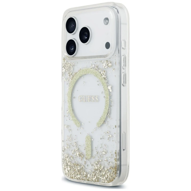 Etui Guess Resin Bottom Glitter MagSafe do Apple iPhone 18 Pro / 17 Pro złoty