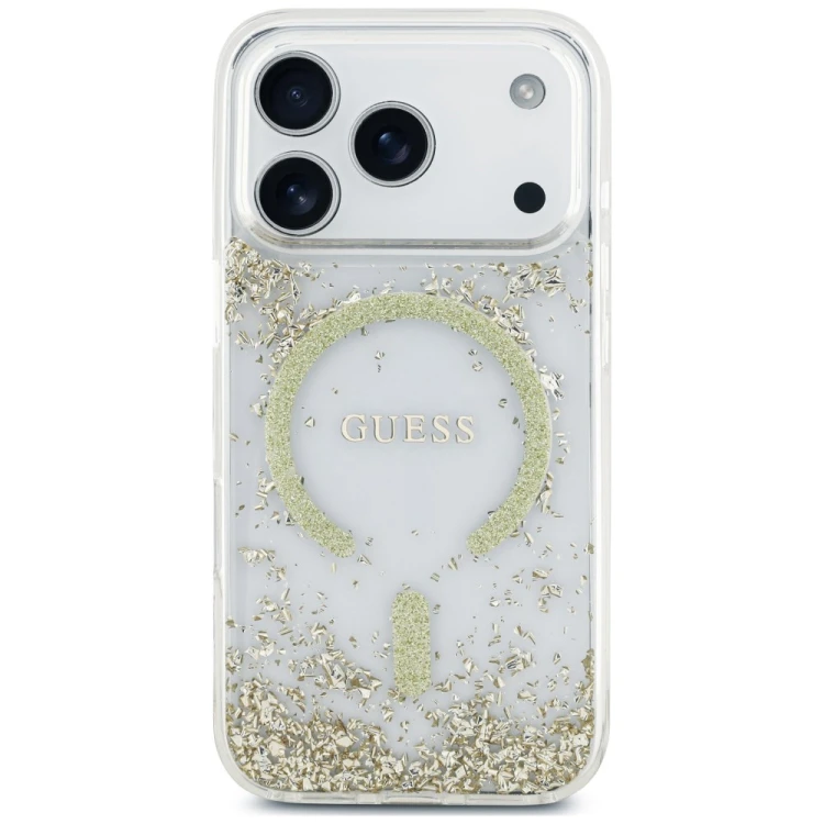 Etui Guess Resin Bottom Glitter MagSafe do Apple iPhone 18 Pro / 17 Pro złoty