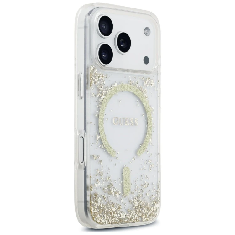 Etui Guess Resin Bottom Glitter MagSafe do Apple iPhone 18 Pro / 17 Pro złoty