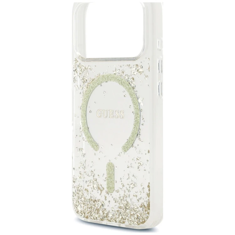 Etui Guess Resin Bottom Glitter MagSafe do Apple iPhone 18 Pro / 17 Pro złoty