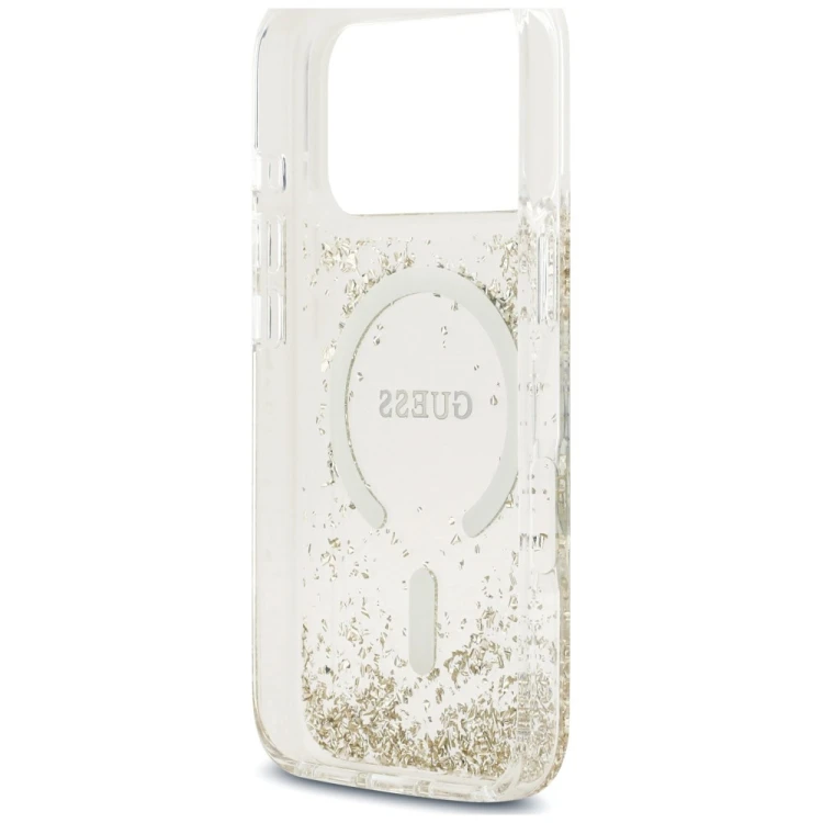 Etui Guess Resin Bottom Glitter MagSafe do Apple iPhone 18 Pro / 17 Pro złoty