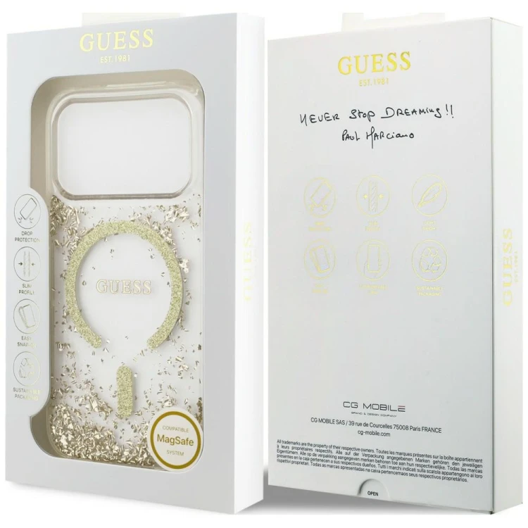 Etui Guess Resin Bottom Glitter MagSafe do Apple iPhone 18 Pro / 17 Pro złoty