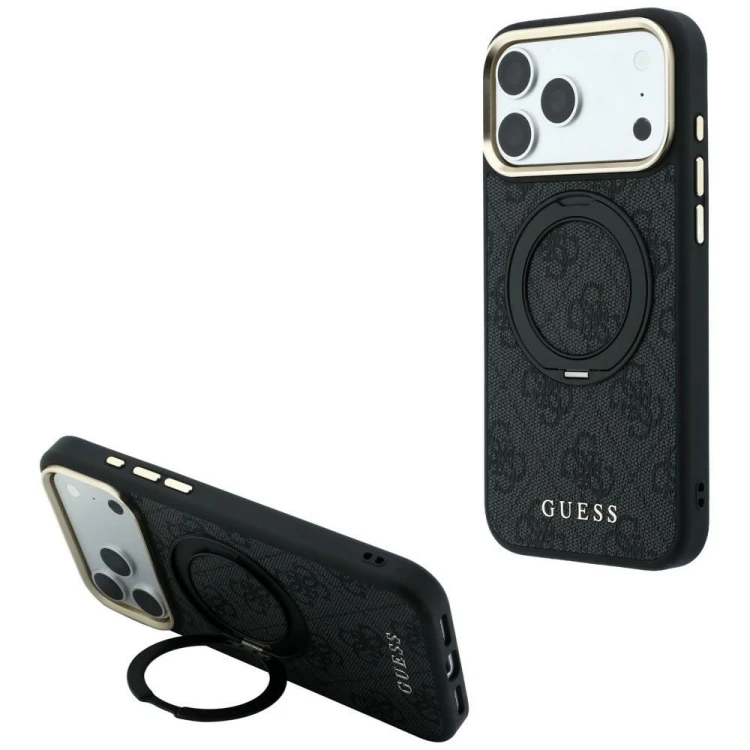 Etui Guess Ring Stand 360 4G Classic Logo MagSafe do Apple iPhone 18 Pro / 17 Pro czarny