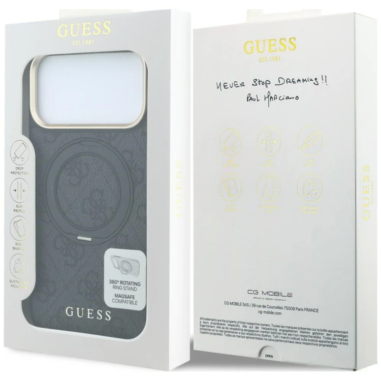 Etui Guess Ring Stand 360 4G Classic Logo MagSafe do Apple iPhone 18 Pro / 17 Pro czarny