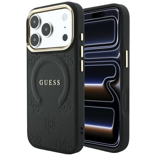 Etui Guess Saffiano Peony & Ring MagSafe do Apple iPhone 18 Pro / 17 Pro czarny