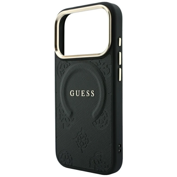 Etui Guess Saffiano Peony & Ring MagSafe do Apple iPhone 18 Pro / 17 Pro czarny