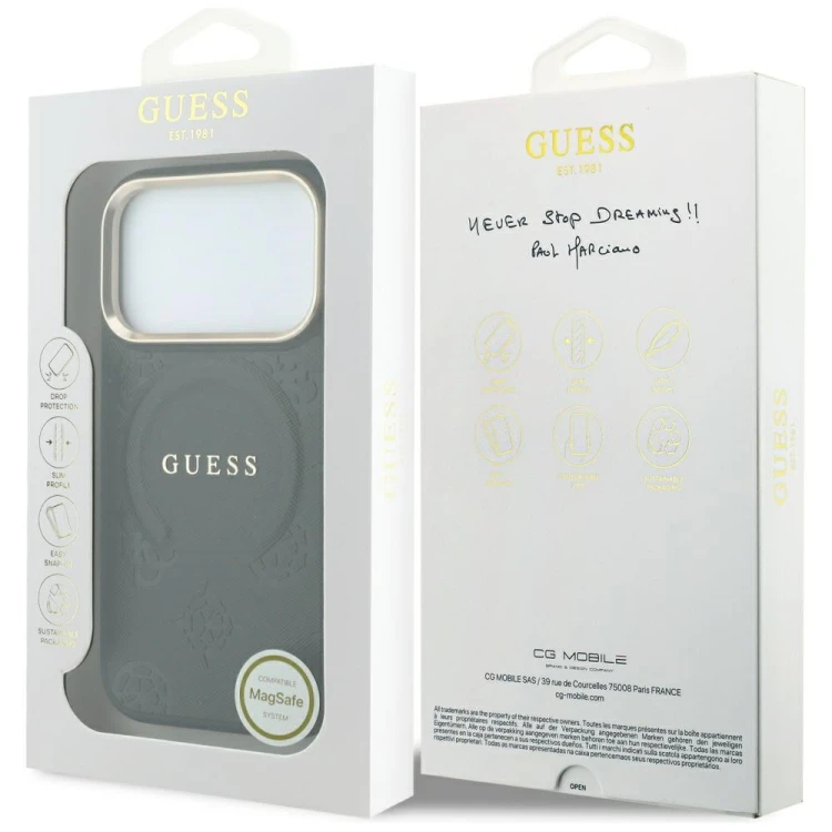 Etui Guess Saffiano Peony & Ring MagSafe do Apple iPhone 18 Pro / 17 Pro czarny