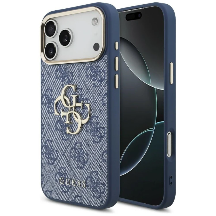 Etui Guess 4G Big 4G Classic Logo do Apple iPhone 18 Pro Max / 17 Pro Max niebieski złoty