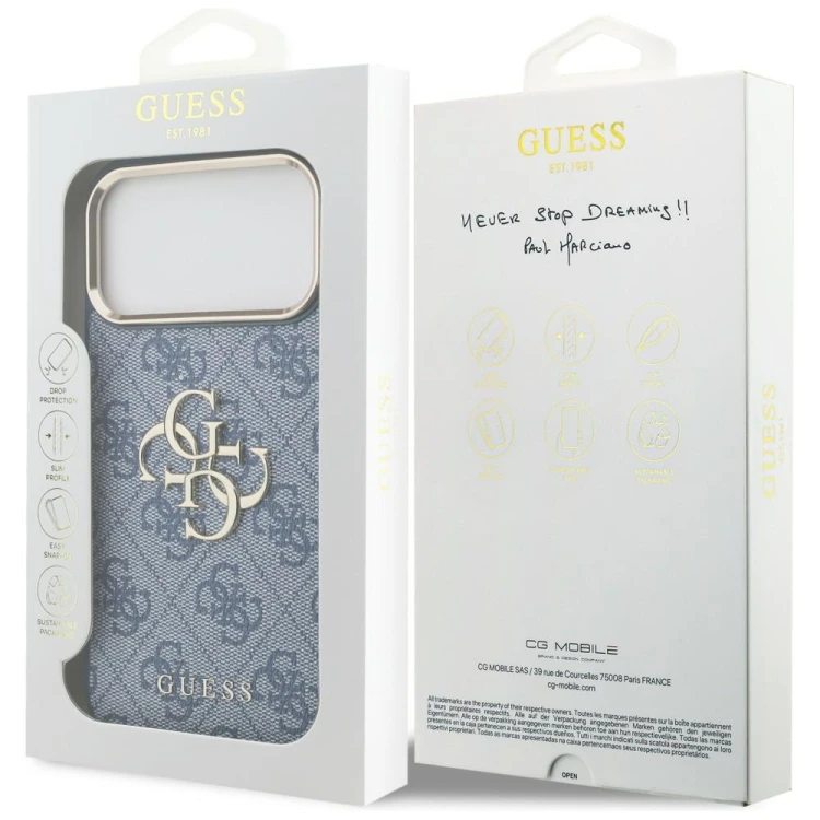 Etui Guess 4G Big 4G Classic Logo do Apple iPhone 18 Pro Max / 17 Pro Max niebieski złoty