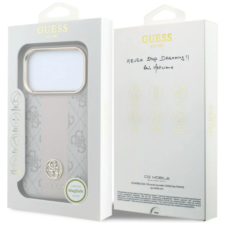 Etui Guess 4G with Stripe Round and Classic Logos MagSafe do Apple iPhone 18 Pro Max / 17 Pro Max ró