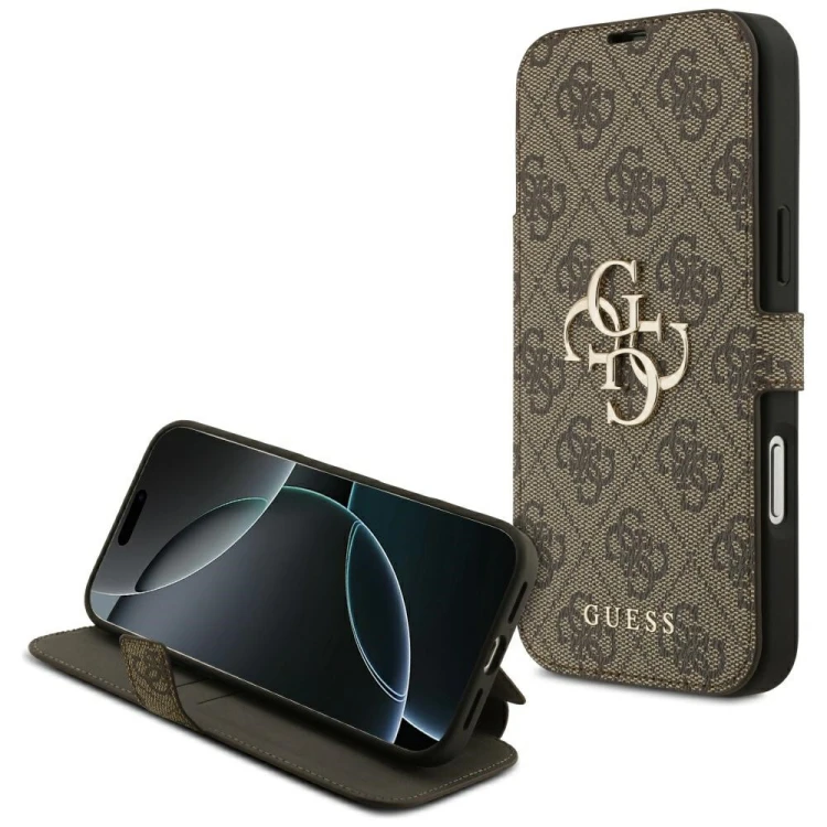 Etui Guess Book 4G Metal Logo do Apple iPhone 18 Pro Max / 17 Pro Max brązowy