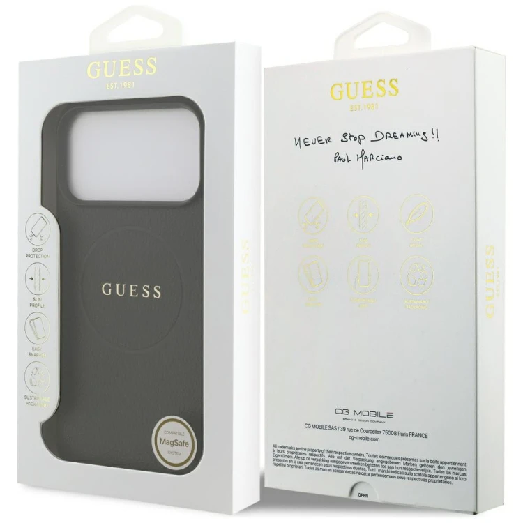 Etui Guess Grained Gold Ring MagSafe do Apple iPhone 18 Pro Max / 17 Pro Max czarny