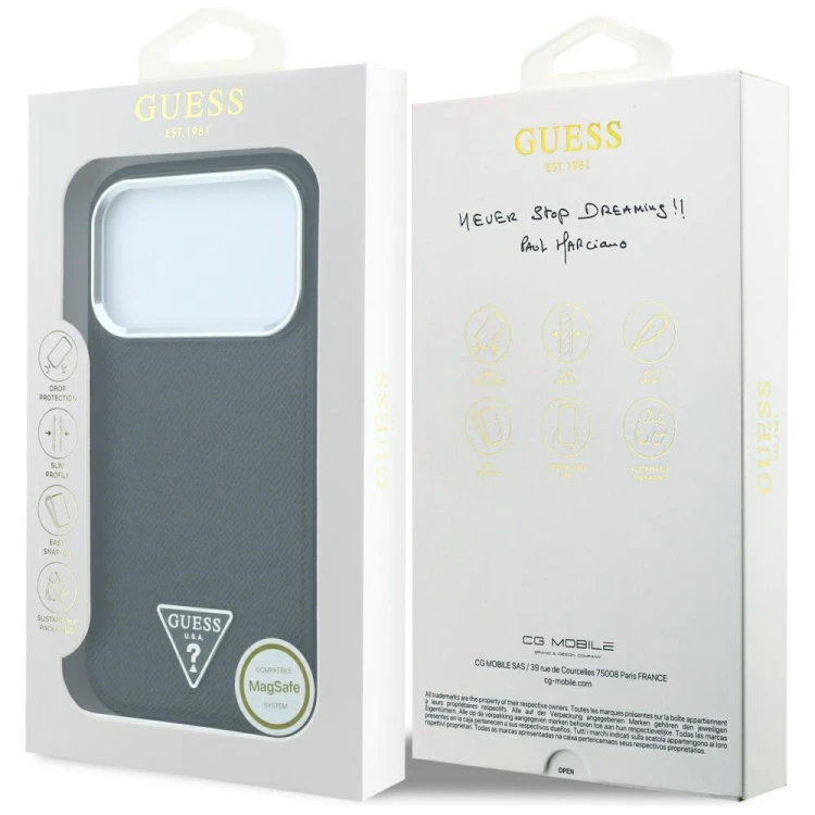 Etui Guess Grained Triangle Logo MagSafe do Apple iPhone 18 Pro Max / 17 Pro Max czarny