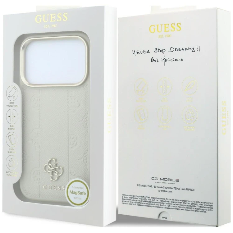 Etui Guess Peony 4G Small Logo MagSafe do Apple iPhone 18 Pro Max / 17 Pro Max beżowy