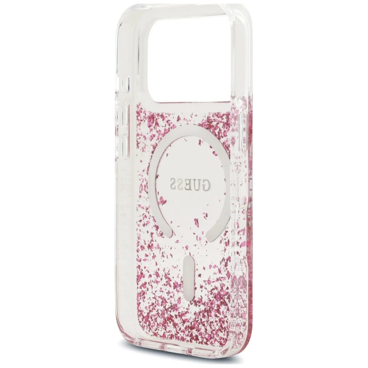 Etui Guess Resin Bottom Glitter MagSafe do Apple iPhone 18 Pro Max / 17 Pro Max różowy