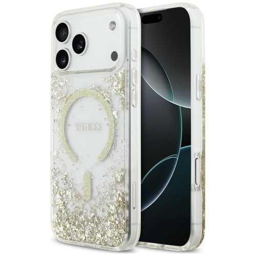 Etui Guess Resin Bottom Glitter MagSafe do Apple iPhone 18 Pro Max / 17 Pro Max złoty