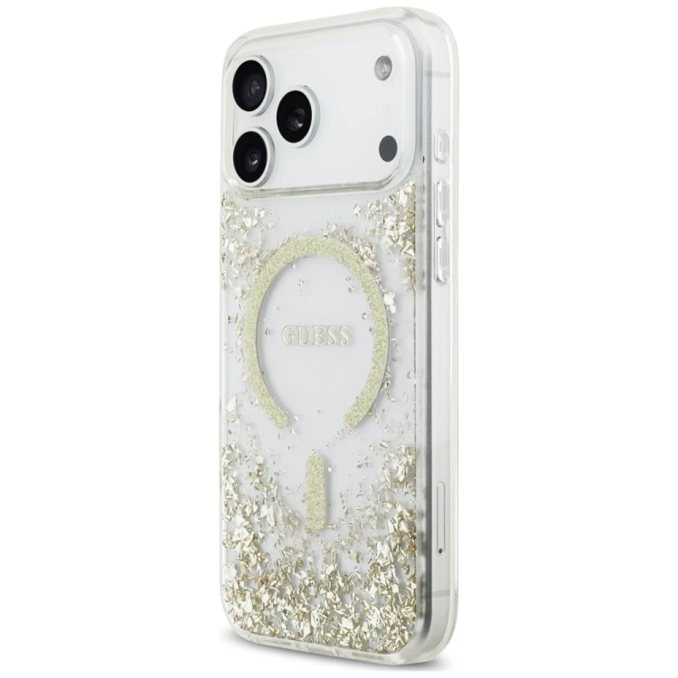 Etui Guess Resin Bottom Glitter MagSafe do Apple iPhone 18 Pro Max / 17 Pro Max złoty